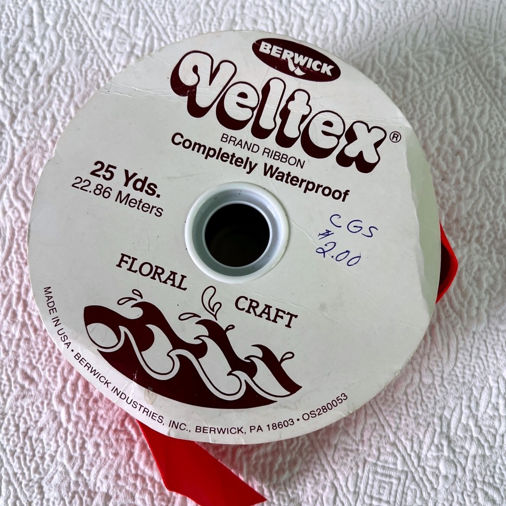 Berwick Veltex Ribbon 25yd ?  Red Fuzzy Floral Craft Christmas Decor USA
